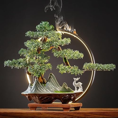 Silky Flower Store Artificial Bonsai Tree Lamp, Faux Greenery Desktop Decor, Ceramic Pot Entryway Living Room Office, 32.5cm 5 5 Product: MOOWI Artificial Bonsai Tree Simulation Bonsai Ornaments with Creative Lamp Circle Entryway Desktop Living Room Office Decoration Artificial Trees Plants
