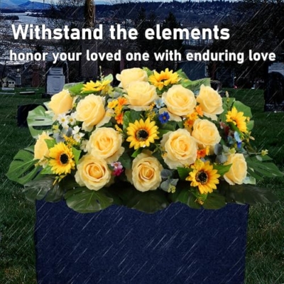 Product: Headstone Flower Saddles - Tombstone Saddle Flowers for Cemetery Gravestone, Grave Decorations Florals for Gravesite Saddles, for Veterans Gravesite, Never Be Blown Away