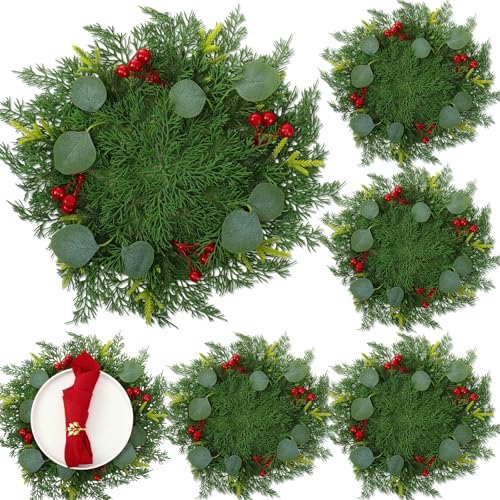 Product: Gandeer 6 Pcs Artificial Christmas Pine Needle Placemats Xmas Poinsettia with Pine Cones Place Mats Round Imitation Greenery Table mats to to Non-Slip Heat Protection for Party (Trebdy)