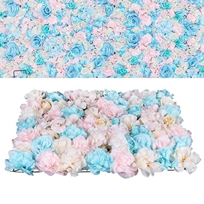 Product: HZOPUTLH 12pcs Flower Walls, 24" x 16" Artificial Flower Wall Panels, Dahlias Rose Hydrangea Backdrop Flowers Decoration Floral Panels Set for Wedding Outdoor Party Decor (Blue, Pink, White)