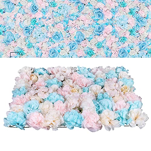 Product: HZOPUTLH 12pcs Flower Walls, 24" x 16" Artificial Flower Wall Panels, Dahlias Rose Hydrangea Backdrop Flowers Decoration Floral Panels Set for Wedding Outdoor Party Decor (Blue, Pink, White)