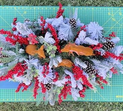 Product: Jucgghk Vivid and Realistic Floral Art Christmas Cemetery Flowers, Headstone Saddle Arrangement, Christmas Headstone Saddle for Headstone