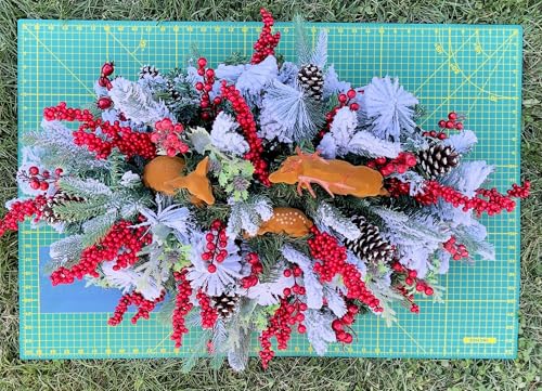 Product: Jucgghk Vivid and Realistic Floral Art Christmas Cemetery Flowers, Headstone Saddle Arrangement, Christmas Headstone Saddle for Headstone