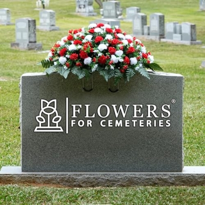 Product: Sympathy Silks Artificial Cemetery Flowers - Grave Decorations Winter Memorial - Christmas Red and White Mums saddle for headstone