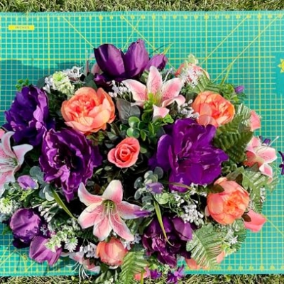 Product: Jucgghk Vivid and Realistic Floral Art 28" Lilies Flower Cemetery Saddle, Beautiful Headstone Saddle Arrangement for Outdoor Gravestone Decorations