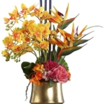Product: CAIMIAO Artificial Flowers with Ceramic Vase,Artificial Orchid Bird of Paradise Artificial Flower Arrangement for Home Decoration