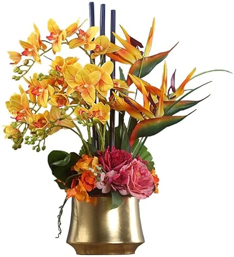 Product: CAIMIAO Artificial Flowers with Ceramic Vase,Artificial Orchid Bird of Paradise Artificial Flower Arrangement for Home Decoration