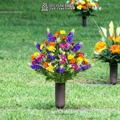 Product: Sympathy Silks Artificial Cemetery Flowers – Realistic Wildflower Outdoor Grave Decorations - Purple Violet Wildflower Bouquet