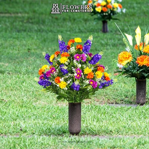 Product: Sympathy Silks Artificial Cemetery Flowers – Realistic Wildflower Outdoor Grave Decorations - Purple Violet Wildflower Bouquet