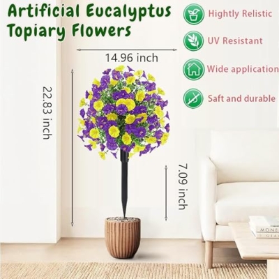 Product: 22.8" Set of 2 Fall artificial Boxwood topiary Ball tree for outdoors with Spike,UV Resistant Faux Shrubs Outdoor with morning glory flowers,Faux Plants Bushes for Garden Porch Yard Patio Decor YP