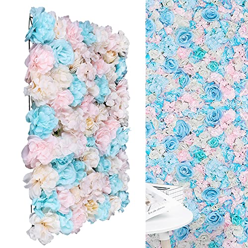 Product: HZOPUTLH 12pcs Flower Walls, 24" x 16" Artificial Flower Wall Panels, Dahlias Rose Hydrangea Backdrop Flowers Decoration Floral Panels Set for Wedding Outdoor Party Decor (Blue, Pink, White)