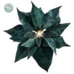 Product: SilksAreForever 9" Velvet Poinsettia Battery Operated Fiber Optic Light Artificial Clip-On Flower -Green (Pack of 12)