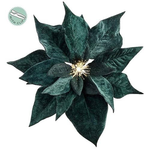 SilksAreForever 9" Velvet Poinsettia Battery Operated Fiber Optic Light Artificial Clip-On Flower -Green (Pack of 12) - Artificial Flower Arrangements Product: SilksAreForever 9" Velvet Poinsettia Battery Operated Fiber Optic Light Artificial Clip-On Flower -Green (Pack of 12)