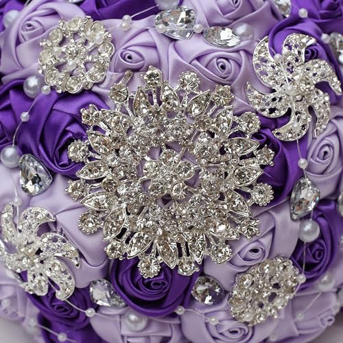 Silky Flower Store Artificial Wedding Bridal Bouquet Silk Rose Purple Lavender, Handmade Faux Flower Bunch, 19cm 5 5 Product: CarpeCoras Wedding Bridal Bouquet Silk Rose Handmade Artificial Flower Bunch Bouquets for Bride Bridesmaid Holding Toss Round Sparkling Rhinestone Purple & Lavender 7.5inch