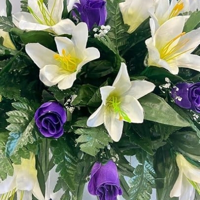 Product: Taozhiyuan Welcome Logo Flowers Bright Easter Saddle Flowers, Artificial Gravestone Saddle Flowers, Suitable for Mother's Day, Easter Decoration Graves