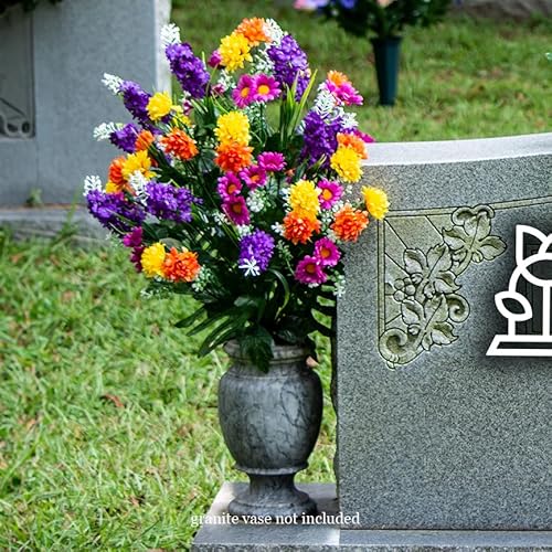 Product: Sympathy Silks Artificial Cemetery Flowers – Realistic Wildflower Outdoor Grave Decorations - Purple Violet Wildflower Bouquet