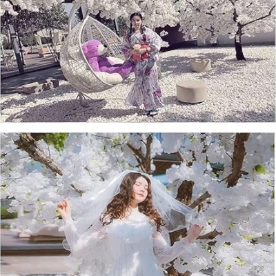 Silky Flower Store Artificial Cherry Blossom Tree, Real Wood Stems Wedding Party Decor, Faux Floral Hanging Arrangement 20.5cm 9 9 Product: Cherry Blossom Tree Real Wood Stems - Stunning Artificial Replica for Wedding and Party Decor
