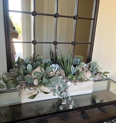 Product: Artificial Flower Centrepiece/ Wood Planter Box Centrepiece / Succulent Arrangement/ Coastal Flower Arrangement / Long Succulent Arrangement for Wedding Church Home Decoration, Gifts(GREEN) Garland fo
