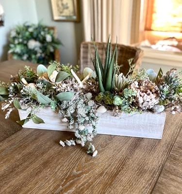 Product: Artificial Flower Centrepiece/ Wood Planter Box Centrepiece / Succulent Arrangement/ Coastal Flower Arrangement / Long Succulent Arrangement for Wedding Church Home Decoration, Gifts(GREEN) Garland fo
