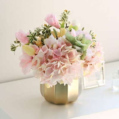 Product: Artificial Flower with Vase Set Pink Hydrangea Artificial Silk Flowers Faked Flowers DIY Bouquets for Home Decor, 12.2" H Table Centerpiece Office Wedding Party Decoration