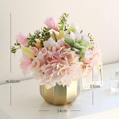 Product: Artificial Flower with Vase Set Pink Hydrangea Artificial Silk Flowers Faked Flowers DIY Bouquets for Home Decor, 12.2" H Table Centerpiece Office Wedding Party Decoration