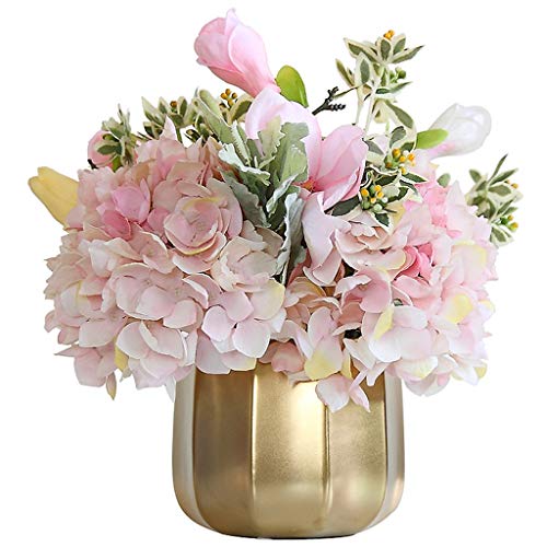 Product: Artificial Flower with Vase Set Pink Hydrangea Artificial Silk Flowers Faked Flowers DIY Bouquets for Home Decor, 12.2" H Table Centerpiece Office Wedding Party Decoration
