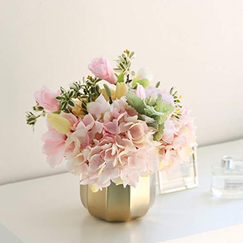 Product: Artificial Flower with Vase Set Pink Hydrangea Artificial Silk Flowers Faked Flowers DIY Bouquets for Home Decor, 12.2" H Table Centerpiece Office Wedding Party Decoration