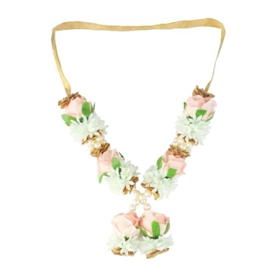 Product: Artificial Mala Rose Flower Ribbon Garland Haar for Idol with Bead for God Statue Accessories Pooja Sringar Article Ornament for Indian Traditional Navratri Festival Home Decor(Size:5")(White,Orange)