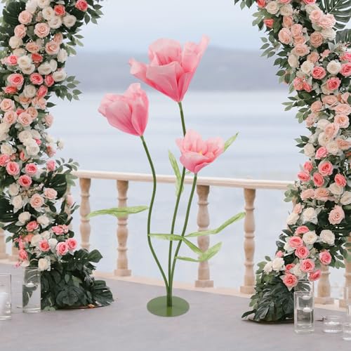 Product: Artificial Wedding Flowers, Three-Headed Artificial Tulips Flowers, Artificial Silk Flower, for Birthday Wedding Arrangements Banquet Background Decor (Pink)
