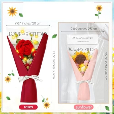 Product: Beautiful Flower Gentle Crochet Bouquet, 4 Sets of Artificial Flowers for Indoor Outdoor Home Wedding Party Decoration (No Vase) Used for Home Decoration, Weddings(Sunflower)