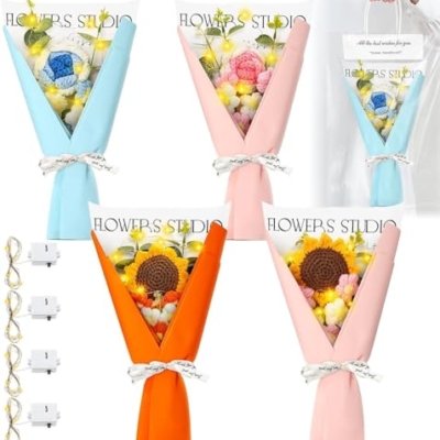 Product: Beautiful Flower Gentle Crochet Bouquet, 4 Sets of Artificial Flowers for Indoor Outdoor Home Wedding Party Decoration (No Vase) Used for Home Decoration, Weddings(Sunflower)