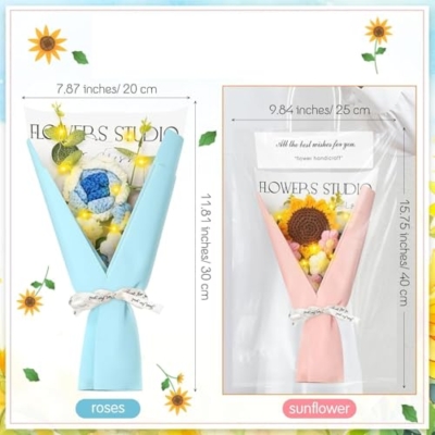 Product: Beautiful Flower Gentle Crochet Bouquet, 4 Sets of Artificial Flowers for Indoor Outdoor Home Wedding Party Decoration (No Vase) Used for Home Decoration, Weddings(Sunflower)
