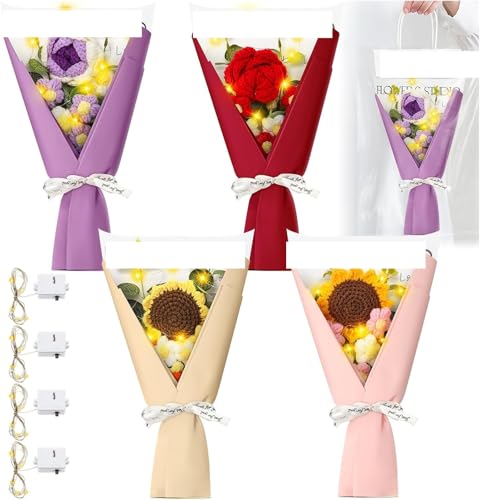 Product: Beautiful Flower Gentle Crochet Bouquet, 4 Sets of Artificial Flowers for Indoor Outdoor Home Wedding Party Decoration (No Vase) Used for Home Decoration, Weddings(Sunflower)