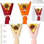 Product: Beautiful Flower Gentle Crochet Bouquet, 4 Sets of Artificial Flowers for Indoor Outdoor Home Wedding Party Decoration (No Vase) Used for Home Decoration, Weddings(Sunflower)