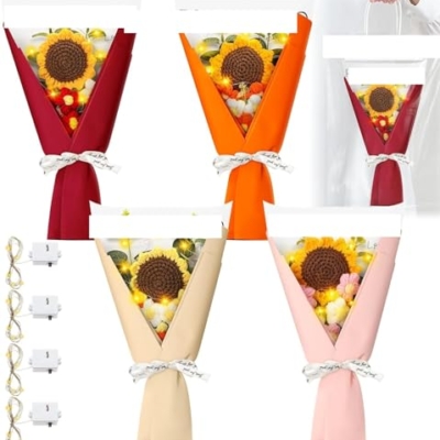 Product: Beautiful Flower Gentle Crochet Bouquet, 4 Sets of Artificial Flowers for Indoor Outdoor Home Wedding Party Decoration (No Vase) Used for Home Decoration, Weddings(Sunflower)