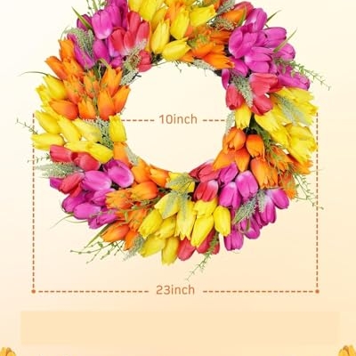 Product: Beautiful Flower Tasteful Tulip Wreaths, Artificial Flowers, Suitable for All Season Outdoor Use, Farmhouse and Wedding Party Outdoor Decorative Door Wreaths(Red Mixed)