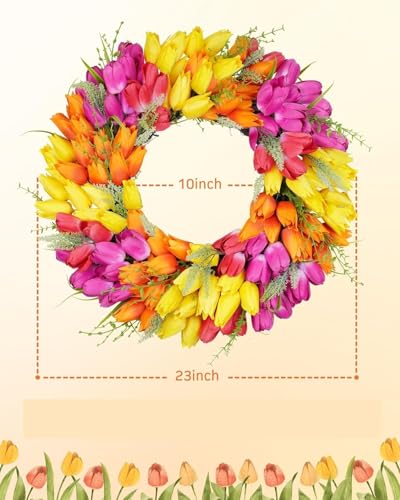 Product: Beautiful Flower Tasteful Tulip Wreaths, Artificial Flowers, Suitable for All Season Outdoor Use, Farmhouse and Wedding Party Outdoor Decorative Door Wreaths(Red Mixed)