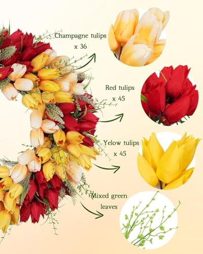 Product: Beautiful Flower Tasteful Tulip Wreaths, Artificial Flowers, Suitable for All Season Outdoor Use, Farmhouse and Wedding Party Outdoor Decorative Door Wreaths(Red Mixed)