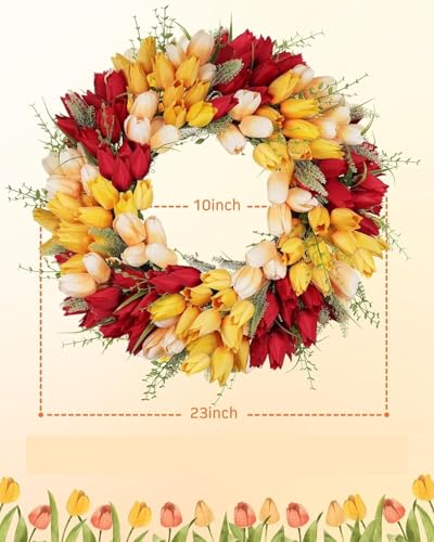 Product: Beautiful Flower Tasteful Tulip Wreaths, Artificial Flowers, Suitable for All Season Outdoor Use, Farmhouse and Wedding Party Outdoor Decorative Door Wreaths(Red Mixed)