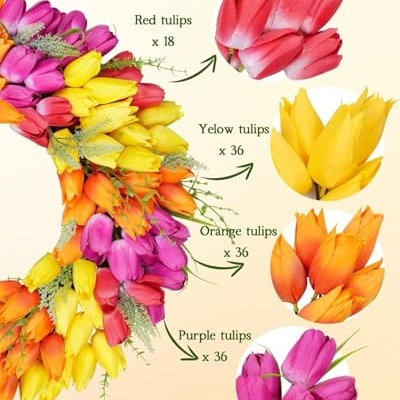 Product: Beautiful Flower Tasteful Tulip Wreaths, Artificial Flowers, Suitable for All Season Outdoor Use, Farmhouse and Wedding Party Outdoor Decorative Door Wreaths(Red Mixed)
