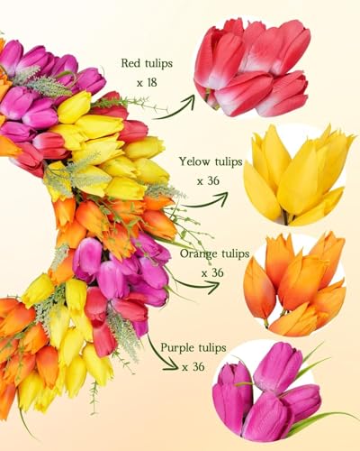 Product: Beautiful Flower Tasteful Tulip Wreaths, Artificial Flowers, Suitable for All Season Outdoor Use, Farmhouse and Wedding Party Outdoor Decorative Door Wreaths(Red Mixed)