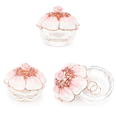 Silky Flower Store Pink Glass Jewelry Box, Tin Alloy Lid Rose Flower Trinket Organizer, Decorative Vanity Storage 10cm 12 12 Product: BWPURWDFH Jewelry Boxes Glass Jewelry Box with Tin Alloy Lid Small Pink Trinket Box Ring Necklace Keepsake Organizer Trinket Case Gift K9 Rose Flower Jewelry Organizer