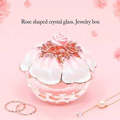 Silky Flower Store Pink Glass Jewelry Box, Tin Alloy Lid Rose Flower Trinket Organizer, Decorative Vanity Storage 10cm 11 11 Product: BWPURWDFH Jewelry Boxes Glass Jewelry Box with Tin Alloy Lid Small Pink Trinket Box Ring Necklace Keepsake Organizer Trinket Case Gift K9 Rose Flower Jewelry Organizer