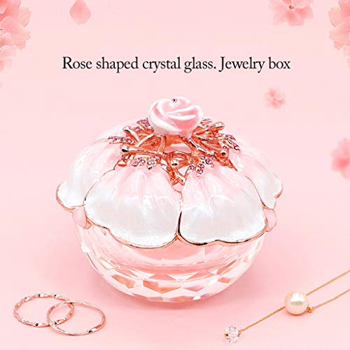 Silky Flower Store Pink Glass Jewelry Box, Tin Alloy Lid Rose Flower Trinket Organizer, Decorative Vanity Storage 10cm 4 4 Product: BWPURWDFH Jewelry Boxes Glass Jewelry Box with Tin Alloy Lid Small Pink Trinket Box Ring Necklace Keepsake Organizer Trinket Case Gift K9 Rose Flower Jewelry Organizer