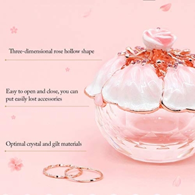 Silky Flower Store Pink Glass Jewelry Box, Tin Alloy Lid Rose Flower Trinket Organizer, Decorative Vanity Storage 10cm 10 10 Product: BWPURWDFH Jewelry Boxes Glass Jewelry Box with Tin Alloy Lid Small Pink Trinket Box Ring Necklace Keepsake Organizer Trinket Case Gift K9 Rose Flower Jewelry Organizer