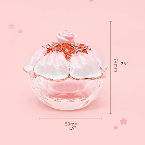 Silky Flower Store Pink Glass Jewelry Box, Tin Alloy Lid Rose Flower Trinket Organizer, Decorative Vanity Storage 10cm 1 1 Product: BWPURWDFH Jewelry Boxes Glass Jewelry Box with Tin Alloy Lid Small Pink Trinket Box Ring Necklace Keepsake Organizer Trinket Case Gift K9 Rose Flower Jewelry Organizer