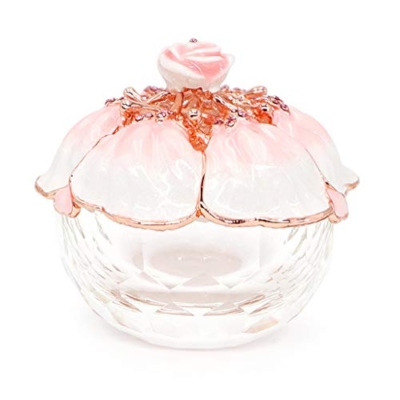 Product: BWPURWDFH Jewelry Boxes Glass Jewelry Box with Tin Alloy Lid Small Pink Trinket Box Ring Necklace Keepsake Organizer Trinket Case Gift K9 Rose Flower Jewelry Organizer
