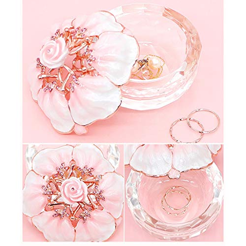 Silky Flower Store Pink Glass Jewelry Box, Tin Alloy Lid Rose Flower Trinket Organizer, Decorative Vanity Storage 10cm 6 6 Product: BWPURWDFH Jewelry Boxes Glass Jewelry Box with Tin Alloy Lid Small Pink Trinket Box Ring Necklace Keepsake Organizer Trinket Case Gift K9 Rose Flower Jewelry Organizer