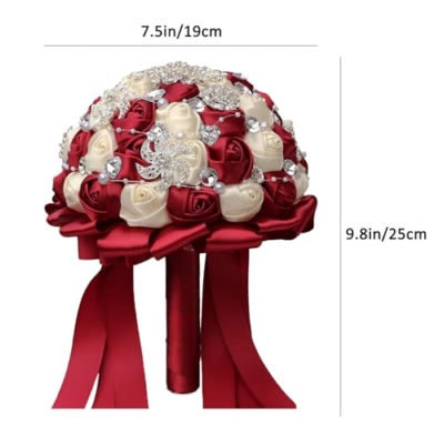 Product: CarpeCoras Wedding Bridal Bouquet Silk Rose Handmade Artificial Flower Bunch Bouquets for Bride Bridesmaid Holding Toss Round Sparkling Rhinestone Burgund & Cream 7.5inch