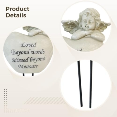 Product: Cemetery Angel Grave Vases, For Loved Ones Engraved Sentiments, Heart-Shaped Resin Design With Angel Statue, Memorial Garden Decoration, Includes Ground Stake, Pair